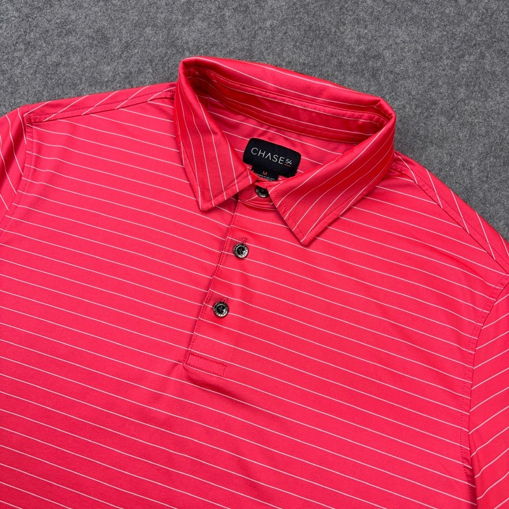 Chase 54 Polo Shirt Mens Medium Red Striped Performance Golf Stretch